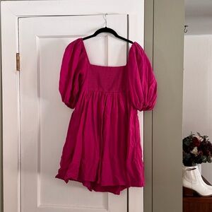 Abercrombie & Fitch Puff Sleeve Short Fuchsia Dress